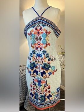 Bisou Bisou Floral Blue Halter Dress